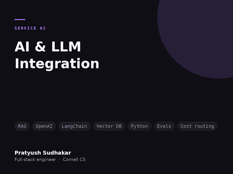 Cover image for AI & LLM Integration (RAG, Agents, Cost-Aware Routing)
