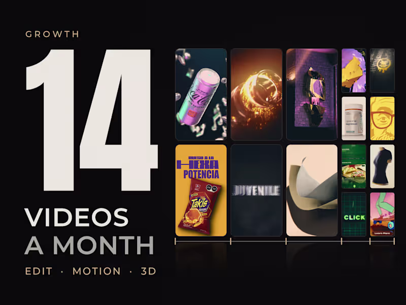 Cover image for Monthly Video Editing, Motion & 3D for Brands: 14 Videos