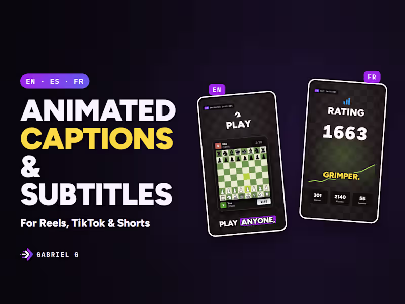 Cover image for Animated Captions & Subtitles for Reels/TikTok (EN, ES, FR)