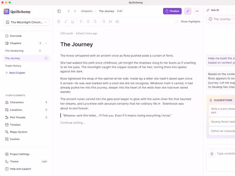 Cover image for Quillchemy - Fantasy Fiction Writing AI App