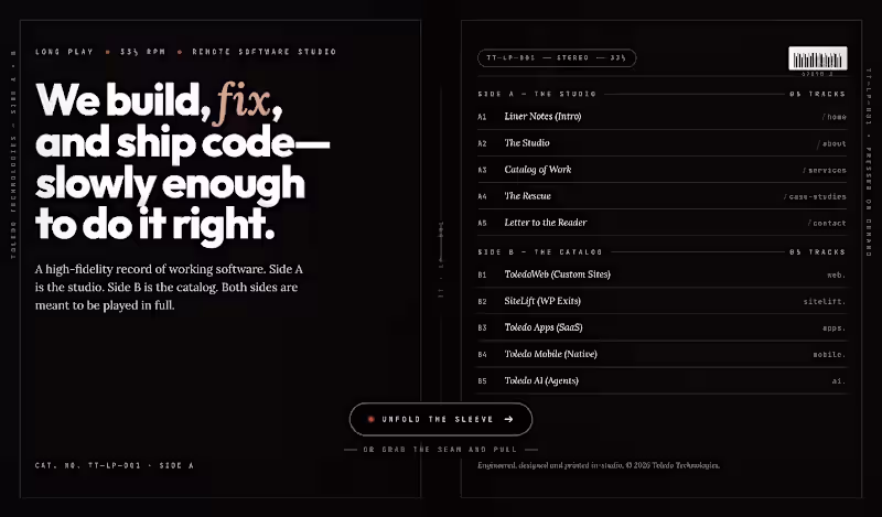 Cover image for Toledo Technologies: Studio Site as a Record Sleeve