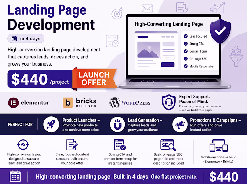 Cover image for WordPress High-Conversion Landing Page | Launch Offer – $440