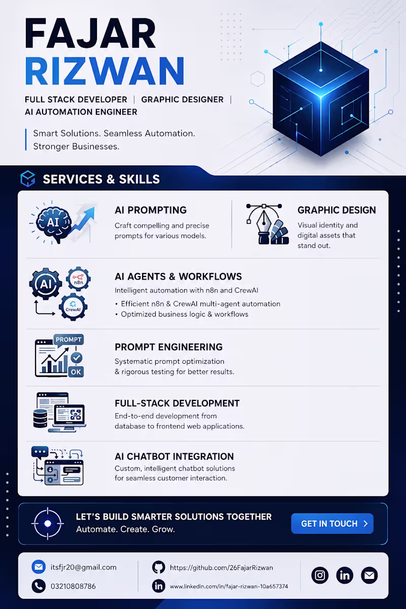 Cover image for AI Automation, Multi-Agent Workflows & Full-Stack Development