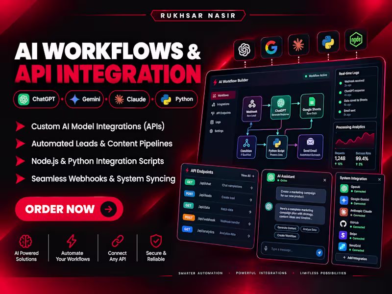 Cover image for AI API Integration & Custom Workflow Automation
