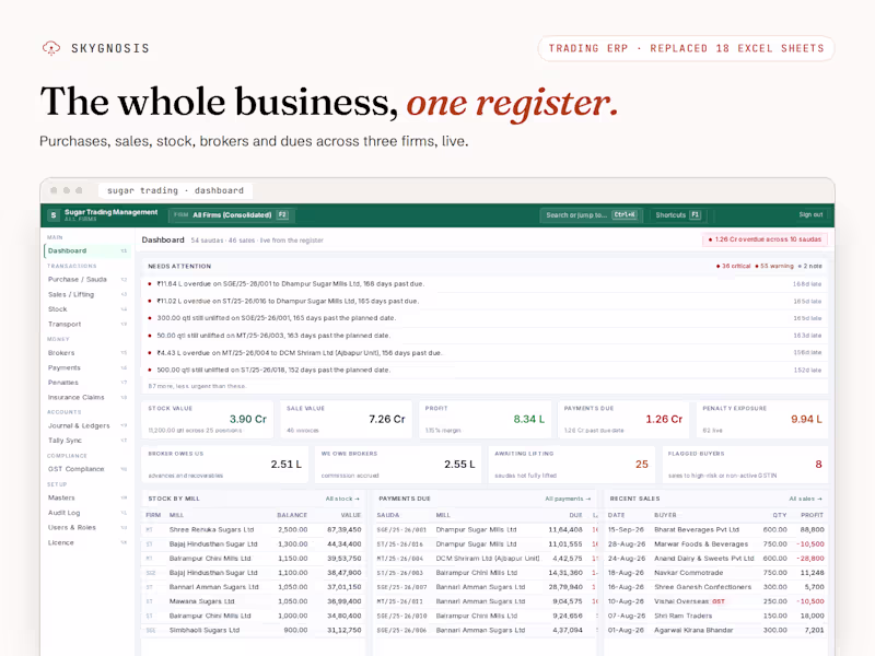 Cover image for Trading ERP That Replaced an 18-Sheet Excel Workbook