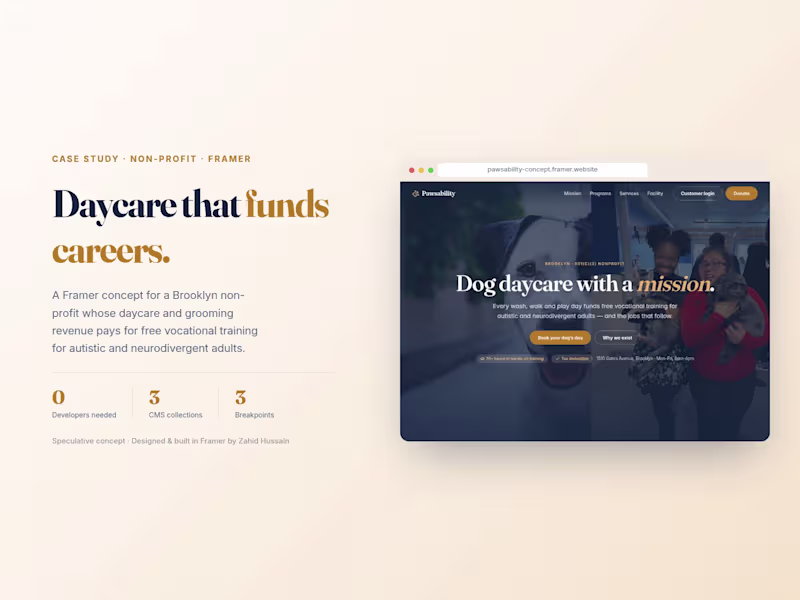 Cover image for Pawsability Dog Club — Framer site concept (spec)