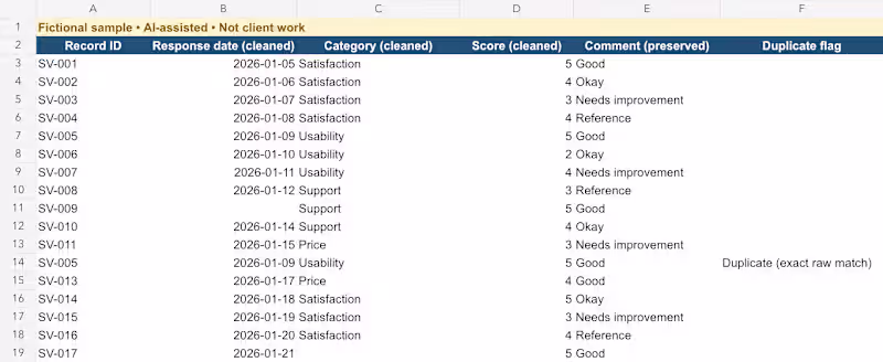 Cover image for Fictional survey workbook cleanup (AI-assisted)