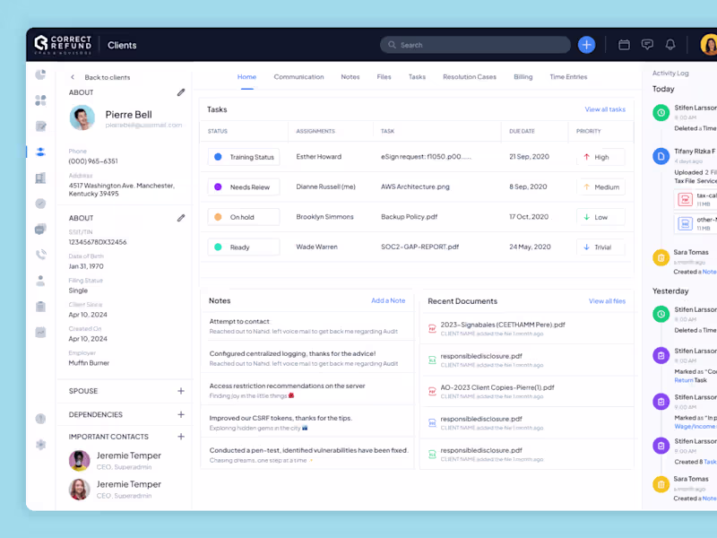 Cover image for CorrectRefund - SaaS Client Management Dashboard