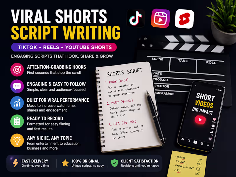 Cover image for TikTok, Reels and YouTube Shorts Script Writing