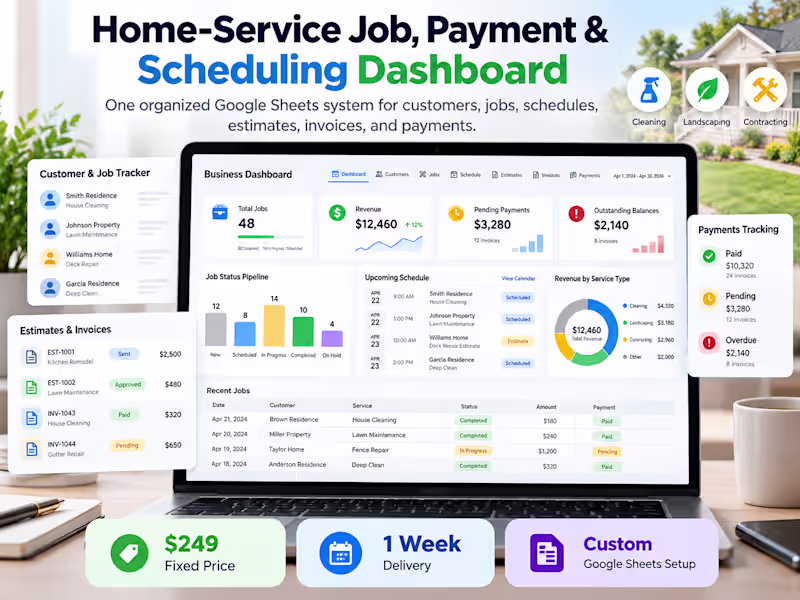 Cover image for Home-Service Google Sheets Dashboard Setup
