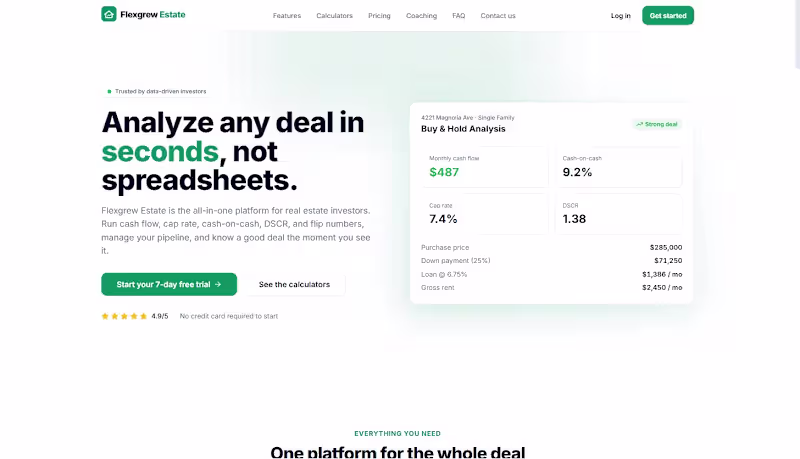 Cover image for Flexgrew Estate – Real Estate Deal Analyzer SaaS