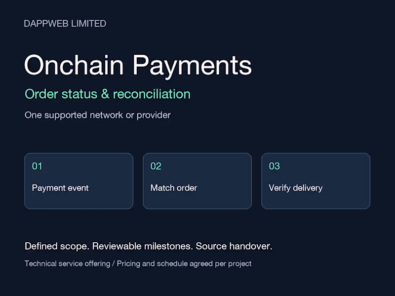 Cover image for Onchain Payment, Order Status & Reconciliation Integration