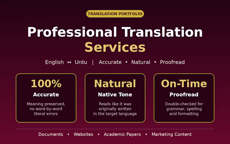 Cover image for Professional English ↔ Urdu translation