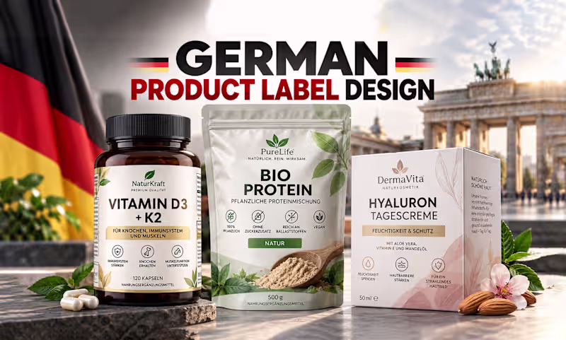 Cover image for German product label, packaging, label, supplement label design