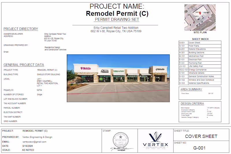 Cover image for Remodel Permit for Submission, Texas