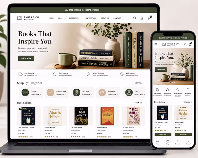 Cover image for Modern Online Bookstore
This website design