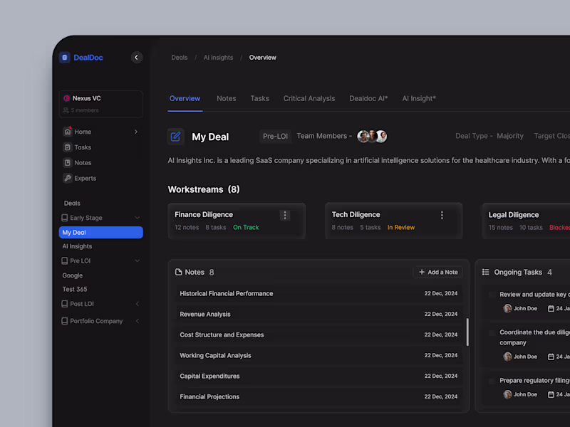 Cover image for UI/UX Design for DealDoc's Investment Workspace