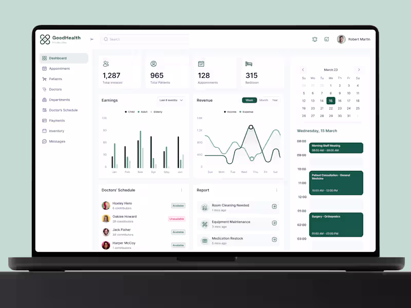 Cover image for Healthcare SaaS Dashboard | UI/UX Design, Figma & Front-End