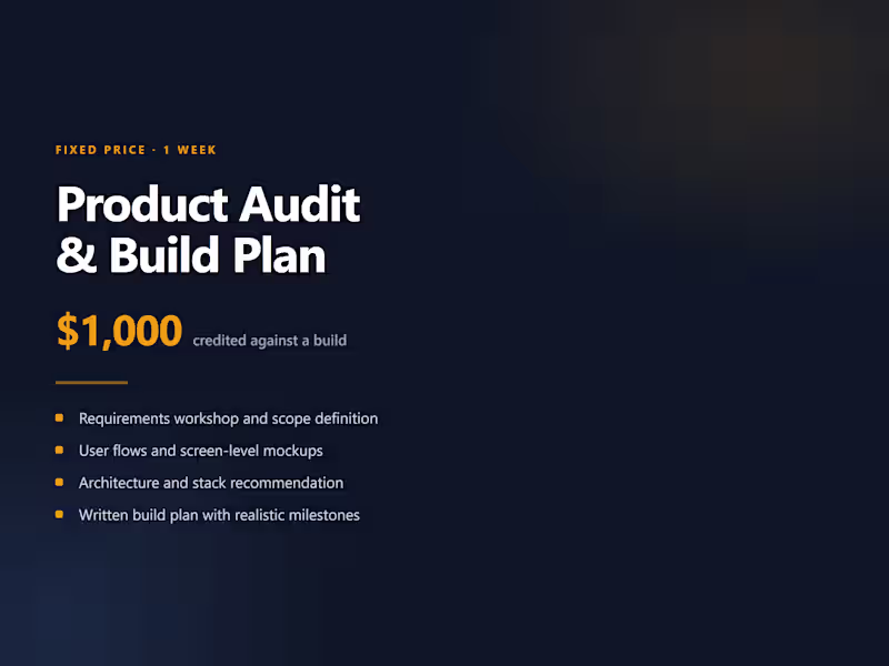 Cover image for Product Audit & Build Plan — $1,000