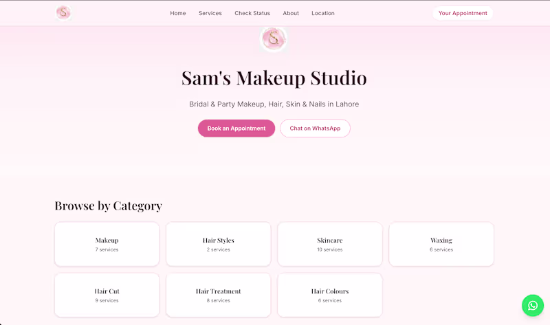 Cover image for Sam's Makeup Studio , booking