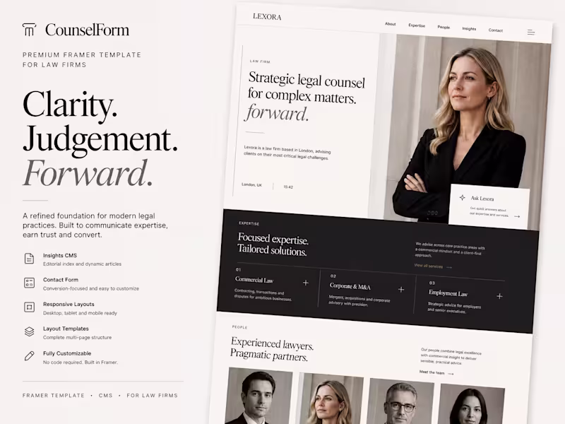 Cover image for CounselForm — Premium Framer Template for Law Firms