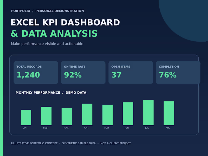 Cover image for Excel KPI Dashboards, Data Analysis & Reporting
