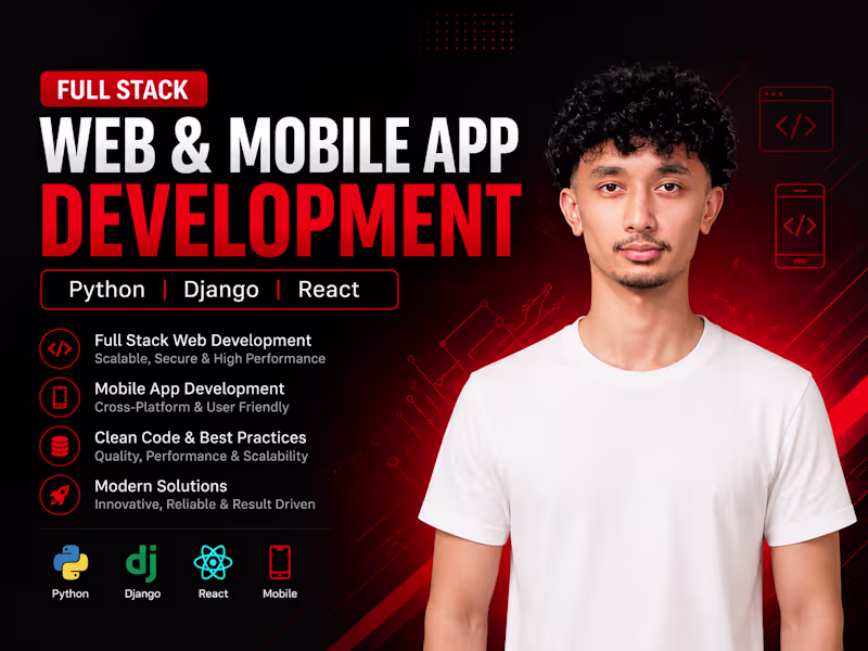 Cover image for Full Stack Web and Mobile App Development Python, Django & React