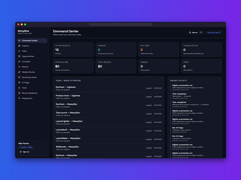 Cover image for Built MessyBase, a founder operations