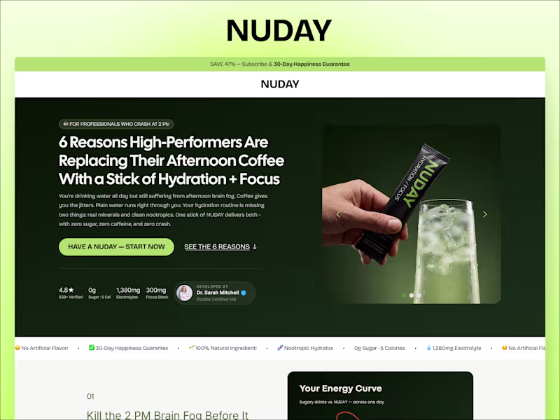 Cover image for DTC Listicle Landing Page for NuDay — Shopify