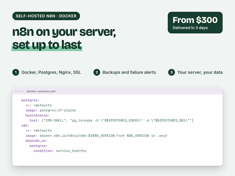 Cover image for Self-Hosted n8n on Your Server: Docker, Postgres, SSL