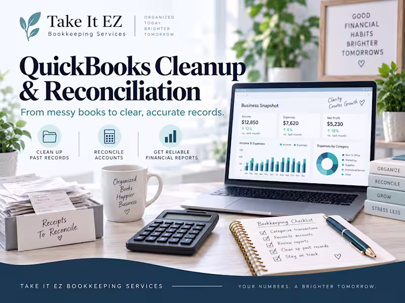 Cover image for QuickBooks Online Cleanup & Reconciliation
Helped