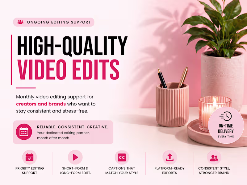 Cover image for Monthly Video Editing Support for Creators & Brands