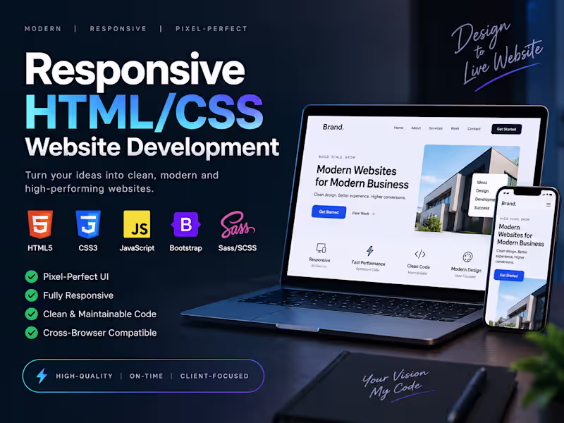 Cover image for Responsive HTML/CSS Website Development