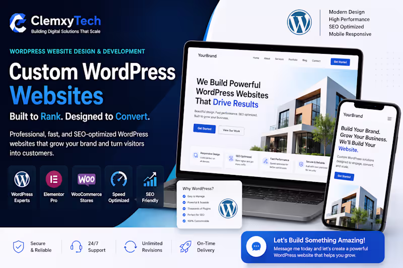 Cover image for Custom WordPress website with Elementor, WooCommerce & SEO