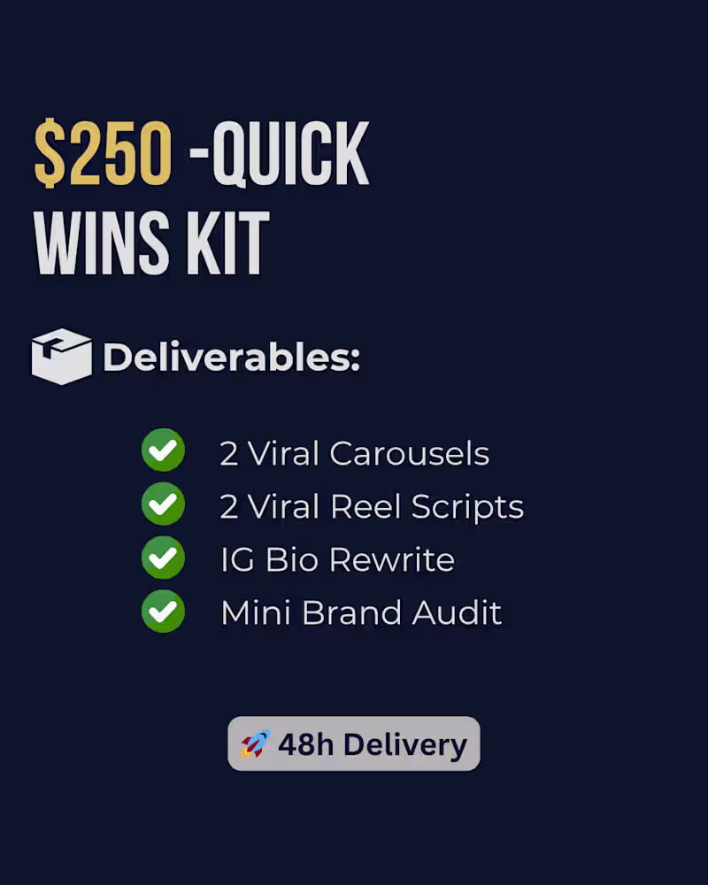 Cover image for Viral IG Kit: 2 Carousels, 2 Reels, Brand Audit + Bio in 48H 🔥