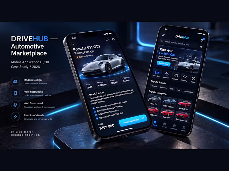 Cover image for DriveHub — Automotive Marketplace Mobile App