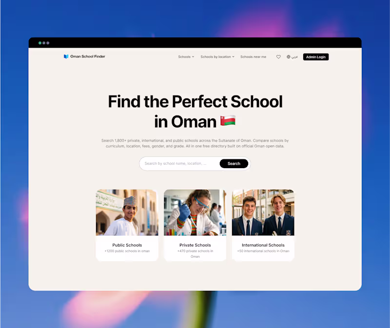 Cover image for Oman School Finder: School Discovery Platform Serving 16K MAU