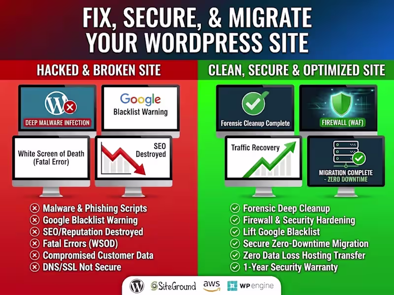 Cover image for WordPress Malware Removal & Secure Site Migration
