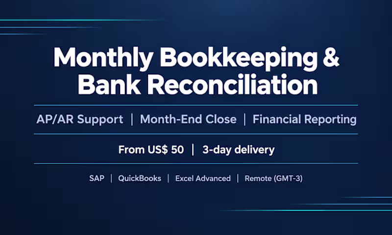 Cover image for Monthly bookkeeping, bank reconciliation, AP/AR