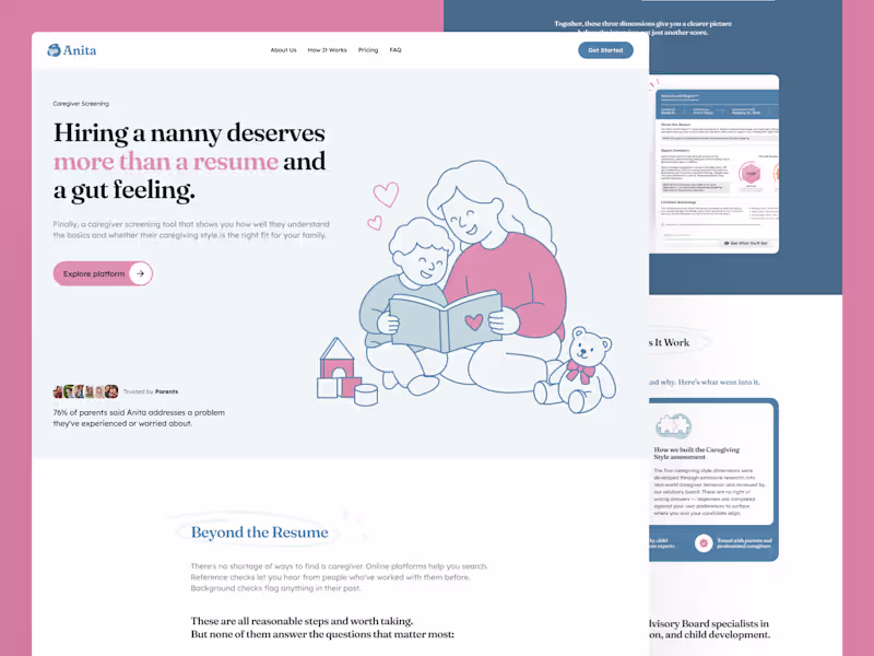 Cover image for Anita: Landing Page UI Design for a Caregiver Screening Platform