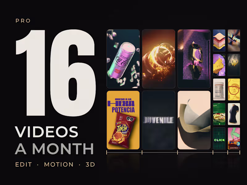 Cover image for Monthly Video Editing, Motion & 3D for Brands: 16 Videos