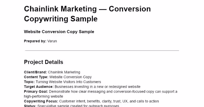 Cover image for Website Conversion Copy for Chainlink Marketing