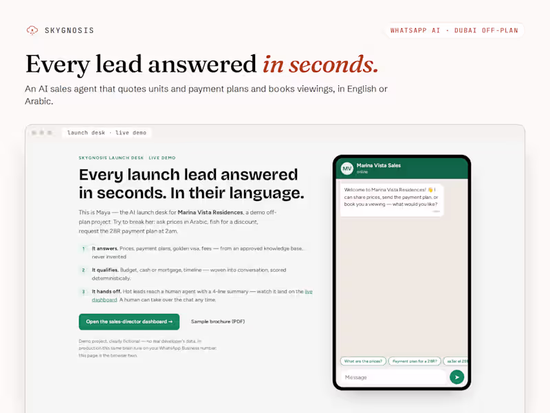 Cover image for Launch Desk: WhatsApp AI Sales Agent for Dubai Off-Plan