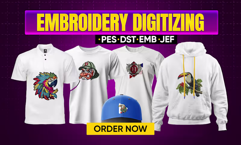 Cover image for Convert logo into embroidery digitize pes jef emb in 1 day
