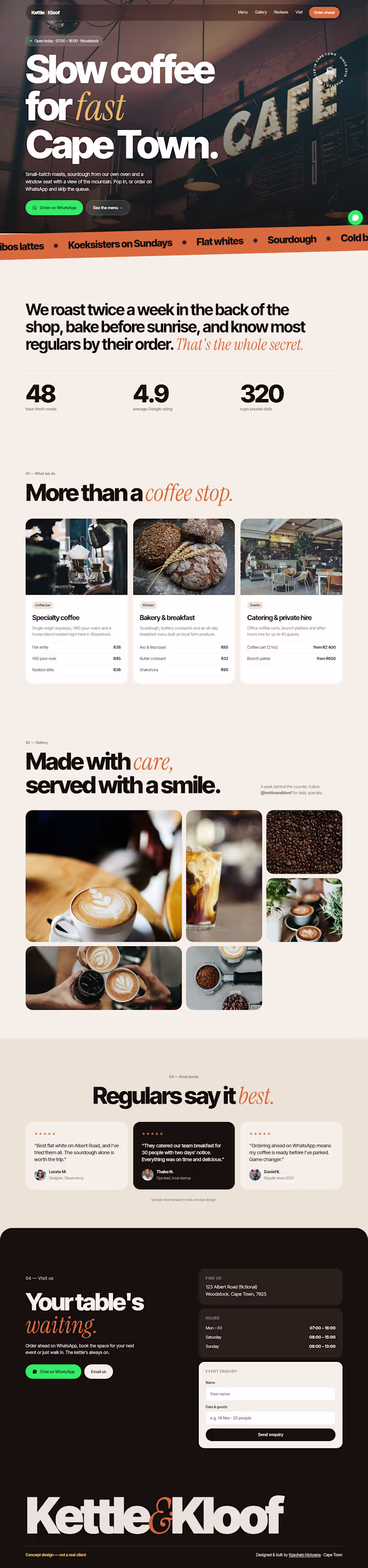 Cover image for Concept project: Kettle & Kloof (demo café website)