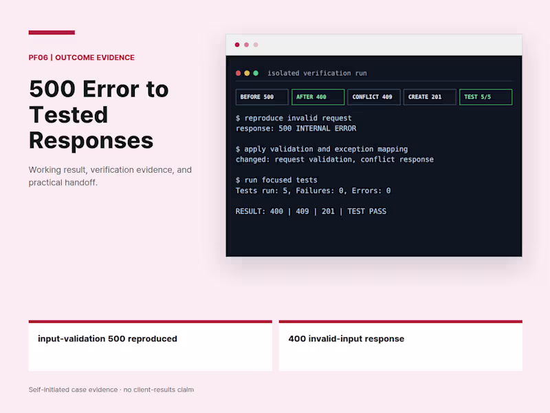 Cover image for PF06: Spring Boot API Error Fix & Tests