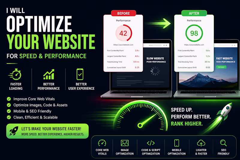 Cover image for I will optimize your website for speed and performance