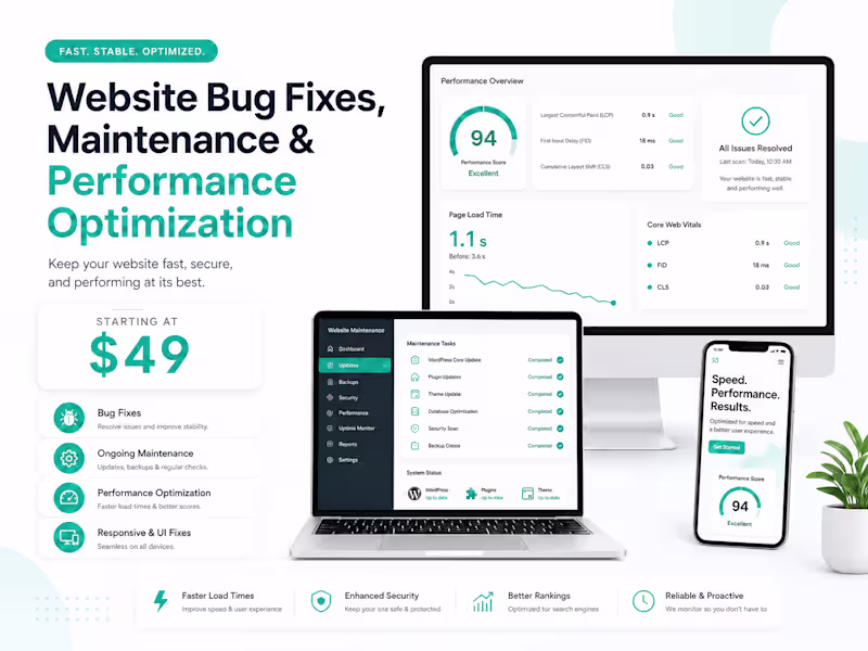 Cover image for Website Bug Fixes, Maintenance & Performance Optimization