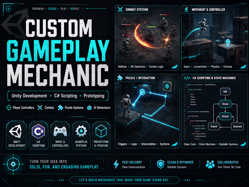 Cover image for Custom Unity Gameplay Mechanic Development